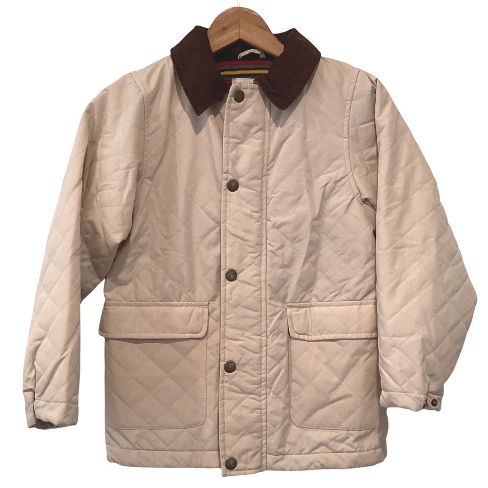 OshKosh Boys Tan Quilted Barn Jacket Corduroy Collar Fleece Lined - Size 8